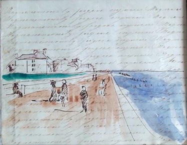 Landscape on Found Penmanship Drawing Paper